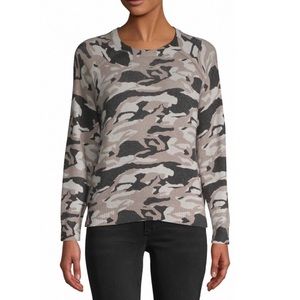 Monrow Gray Taupe Knit Camo Cashmere Lamb's Wool Blend Raglan Sleeve Sweater